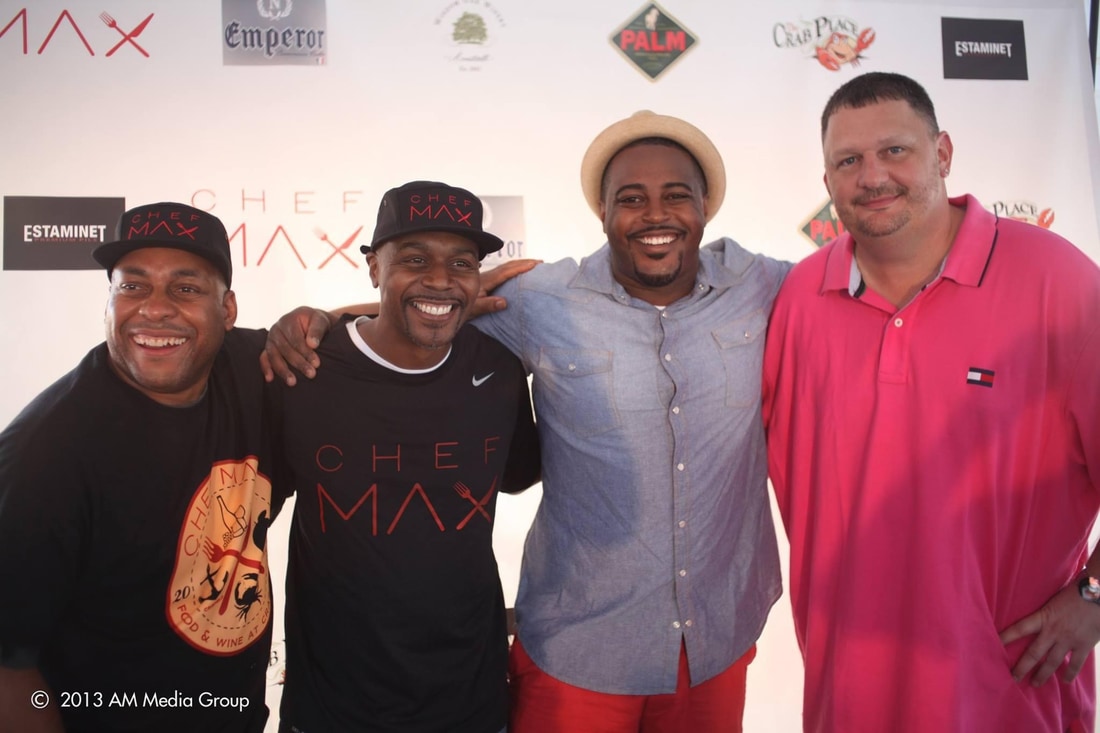 Chef Max Hardy with Chef Jerome Brown, Chef Rudy Straker, and Greg Cain at the 2013 Crab and Cruise